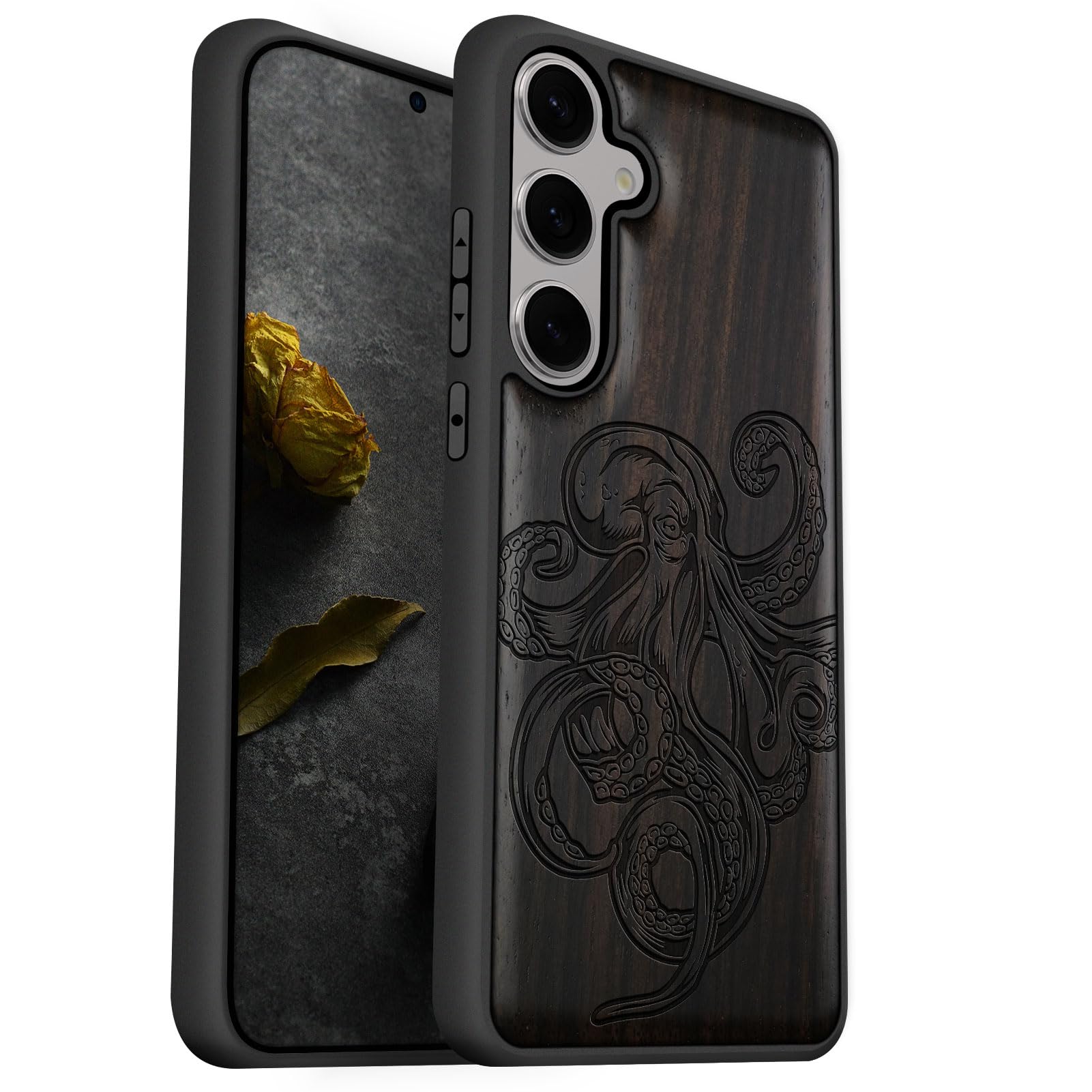 Carveit Wood Case for Galaxy S25 Case 2025 [Natural Wood & Black Soft TPU] Shockproof Protective Cover Unique Wooden Design Compatible with Samsung