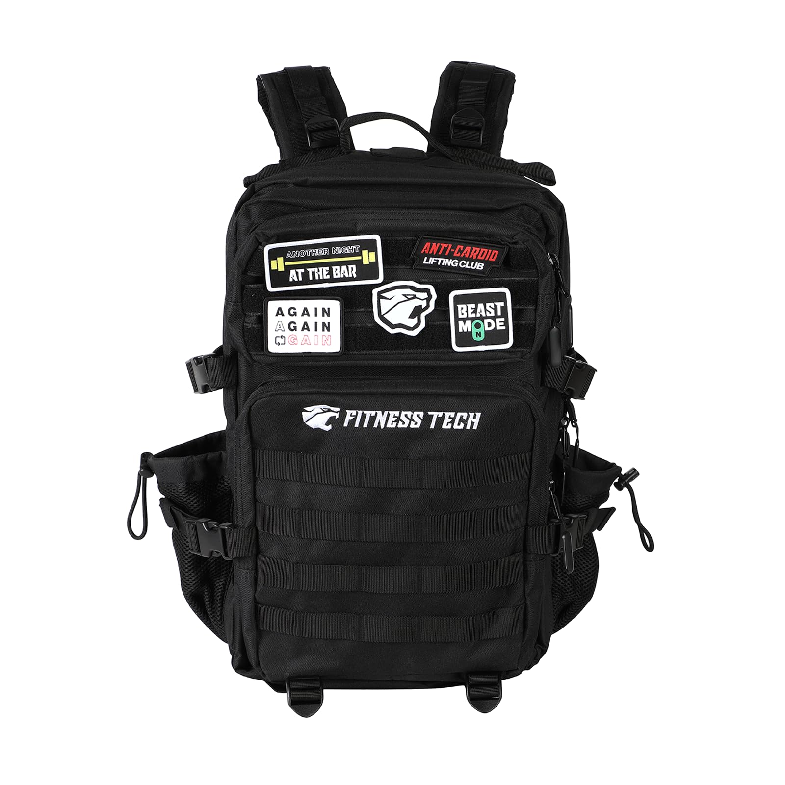 Mochila 45L con porta botellas y 5 parches personalizables | Mochila deportiva táctica para gimnasio y uso diario | Negro, camuflaje o tierra