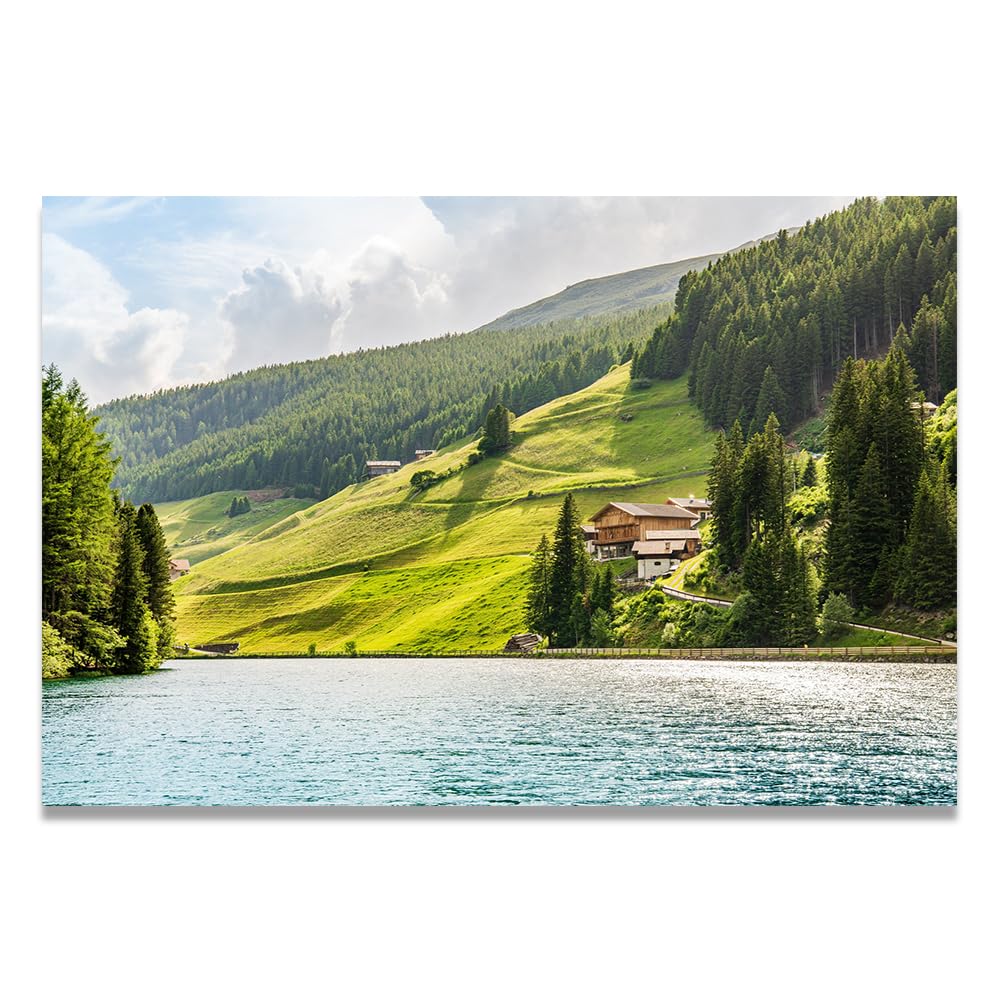 VHdfgTY Built Along The RiverMountain Landscape Canvas Wall Art Nature Scenery Wall Decor for Home 60x90cm Unframed