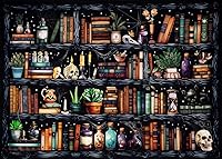 WUSARPLY Bookshelf Stamped Cross Stitch Kit 11CT - Magical Skull Book Pattern for Beginners Adults, Complete Needlepoint Embroidery Set 11.8x15.8in