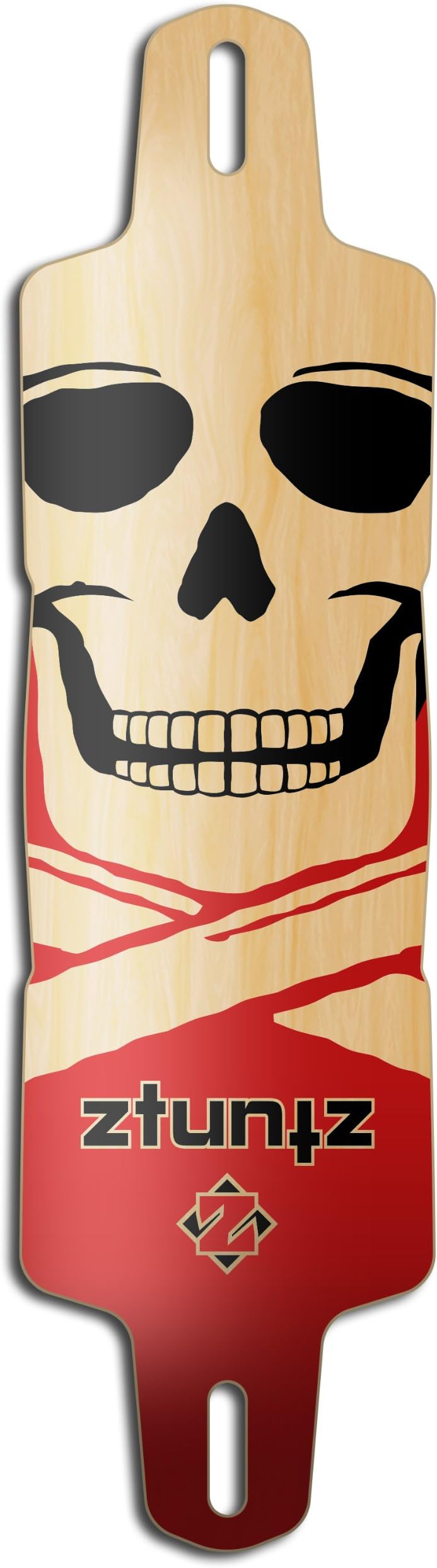 Glider Drop-Through Logo Big Skull Longboard Deck, Red/Black/Natural