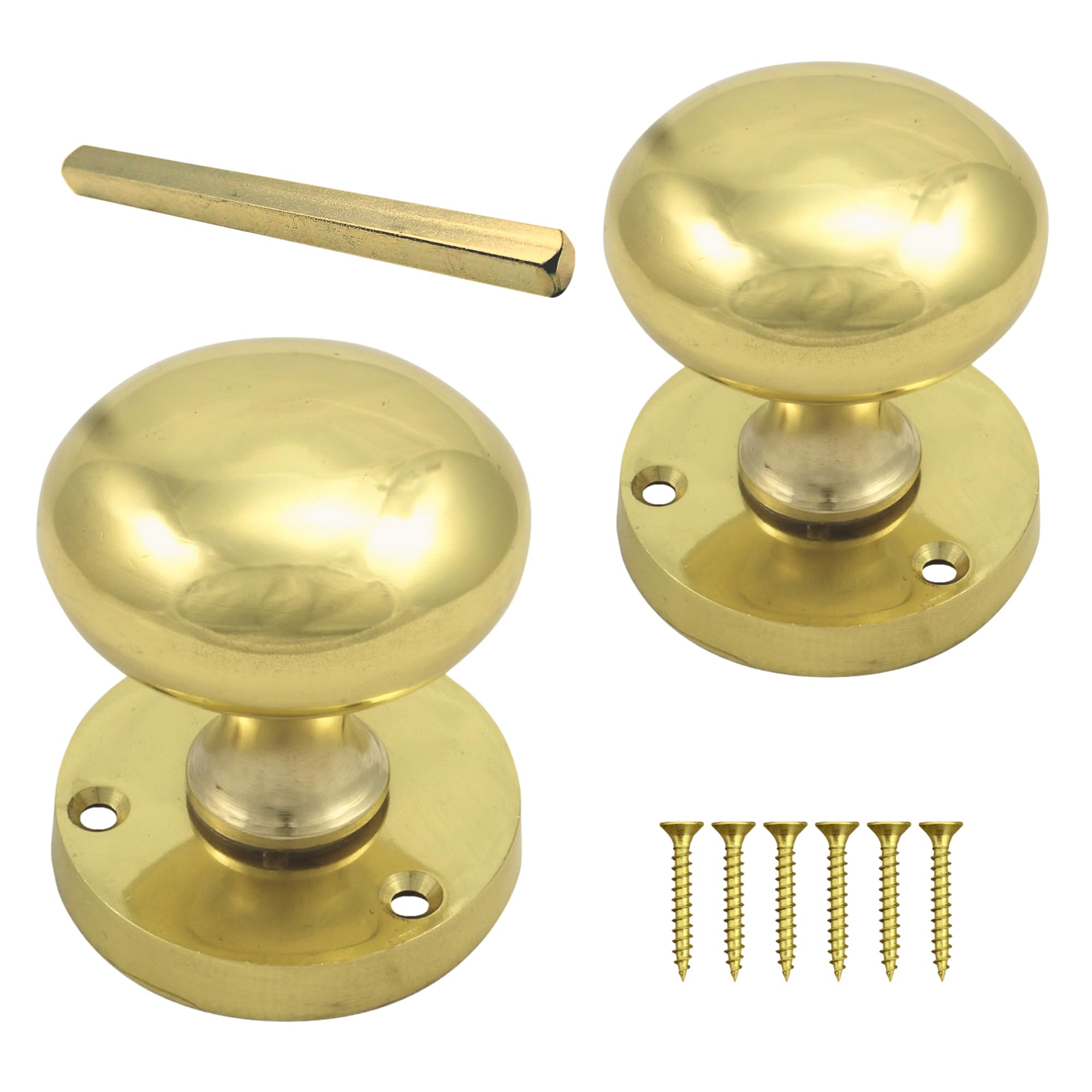 Keypak Brass Plated Mortice Door Knobs - 55Mm 2 Inch Polished Brass Finish Door Knob And Door Handle For Round Door Handles On Internal Wooden Doors- With Spindle And Fixings (1 Pair)