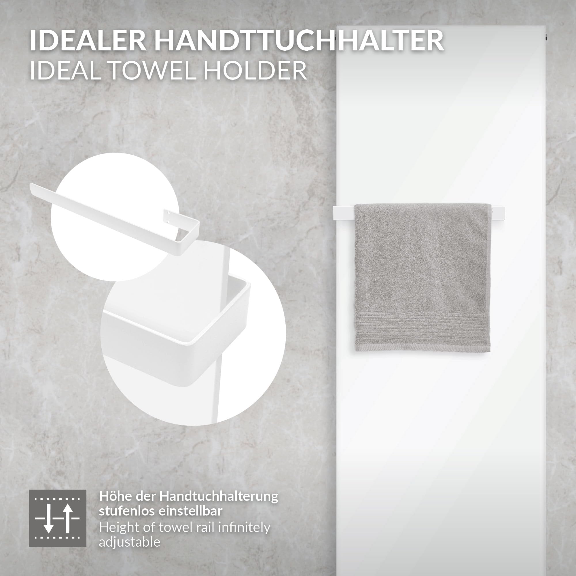 LuxeBath Handtuchhalter 50 cm, Handtuchstange für Bad & Küche, Badetuchhalter aus Stahl, Weiß, Einfache Wandmontage, Modernes Design, Geschirrtuchhalter Wand, Wandhalter für Handtücher & Badetücher
