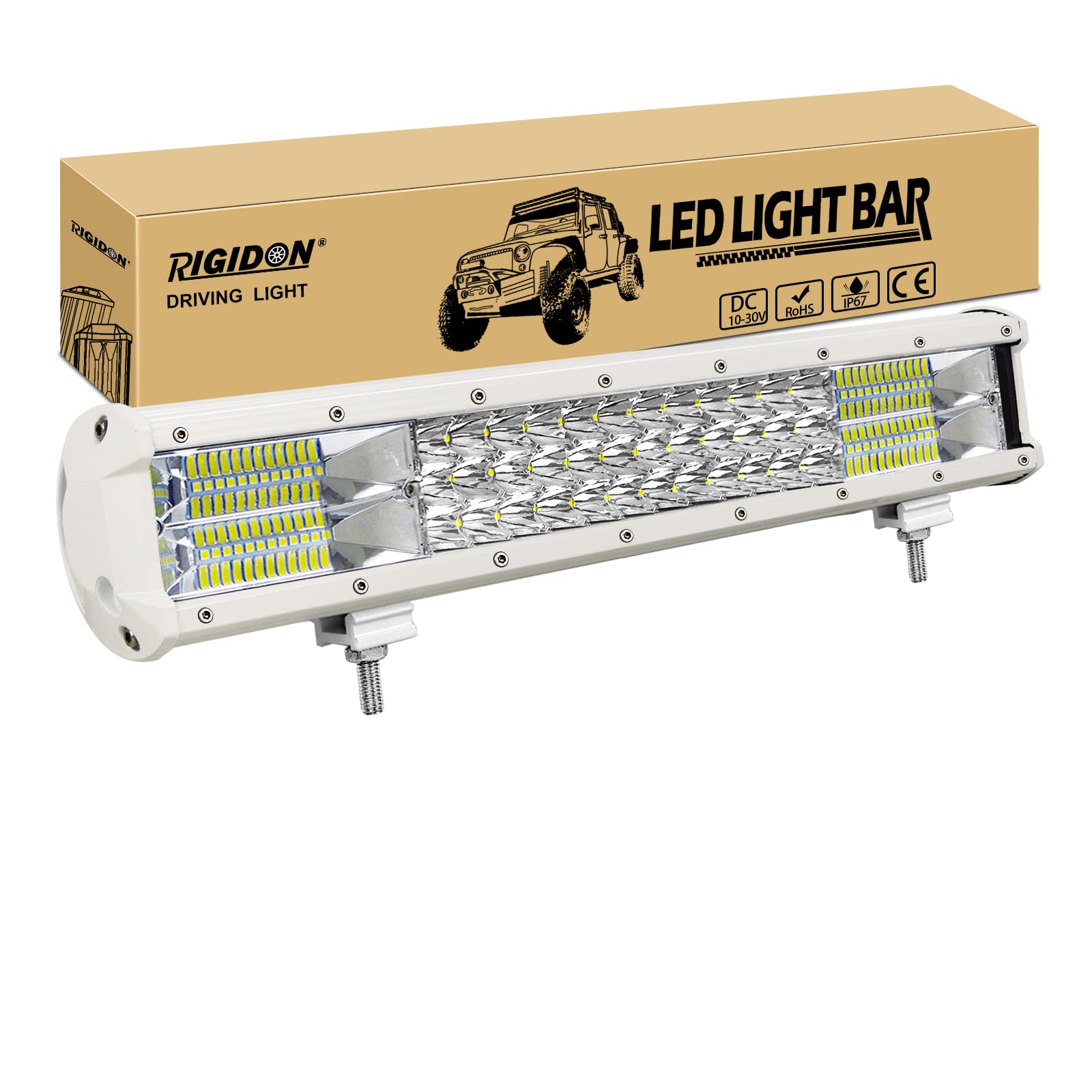 RIGIDON 17 cali 45 cm 252 W biały listwa Led 4 x 4, potrójny rząd 12 V 24 V listwa oświetleniowa led, listwa świetlna led do pojazdów offroad samochodów ciężarowych ciągnik SUV ATV, 6000K światła