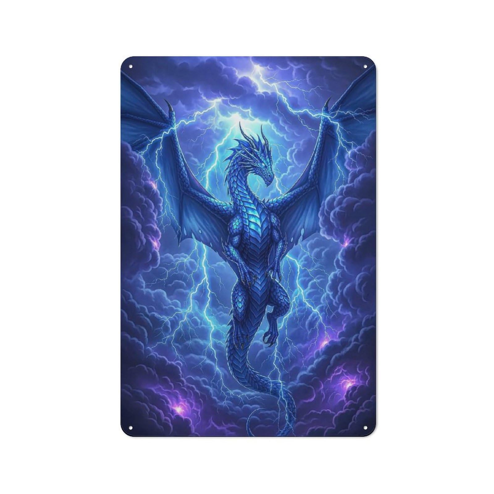 Industrial Blue Dragon in Stormy Sky Decorative Metal Plaque 30x20cm, Studio Wall Art for Flat, Bar, Studio Or Gallery Wall
