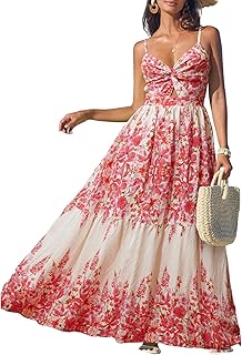 CUPSHE Women's Maxi Dress Floral Print Twisted V Neck Sleeveless Long Dress Summer Casual Dress
