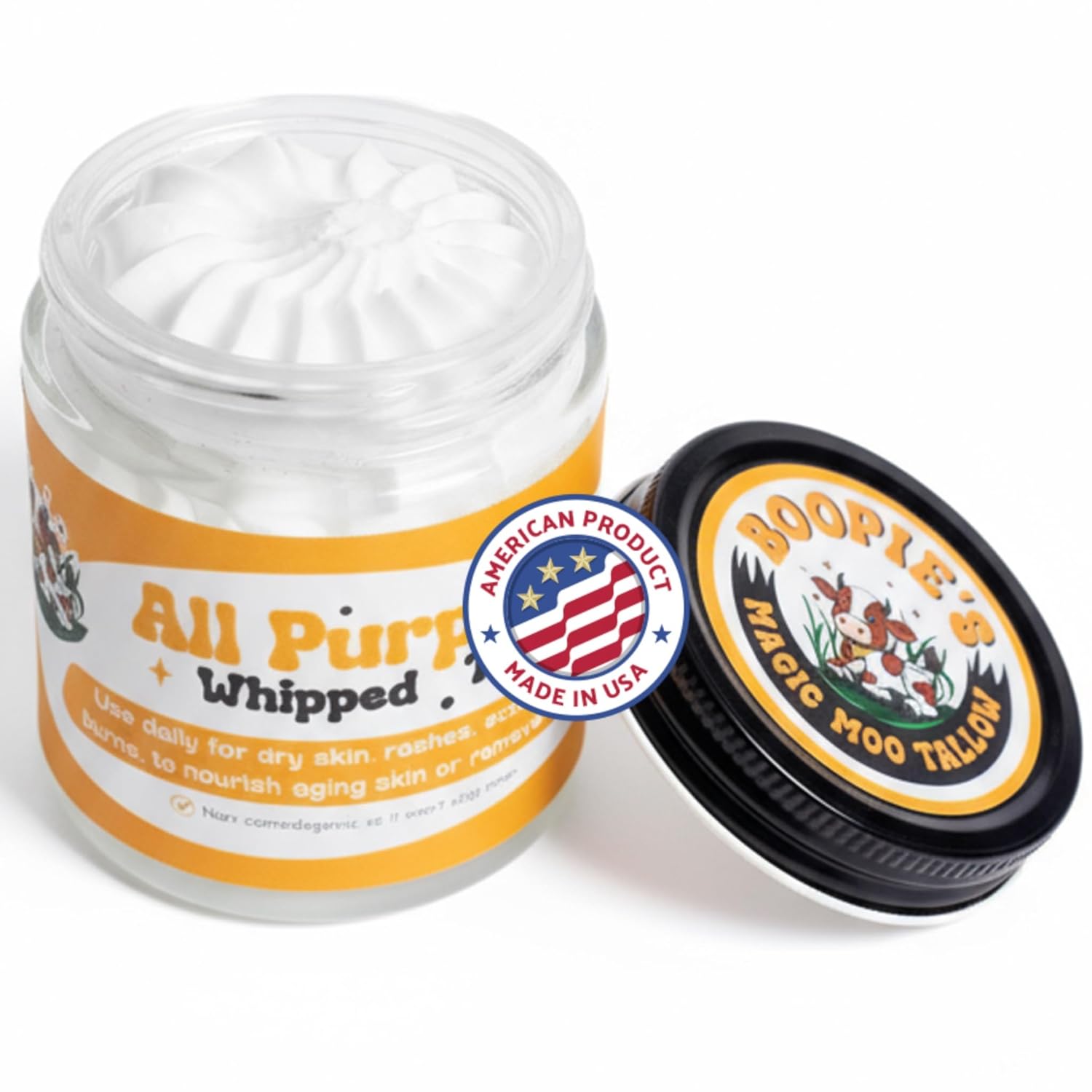 Magic Moo All Purpose Whipped Beef Tallow Skincare for Acne, Eczema, Dry Skin, Moisturizer, Stretch Marks & Hydration. Suet Tallow for Face with Organic Emu Oil. Contains All Organic Ingredients, 4oz