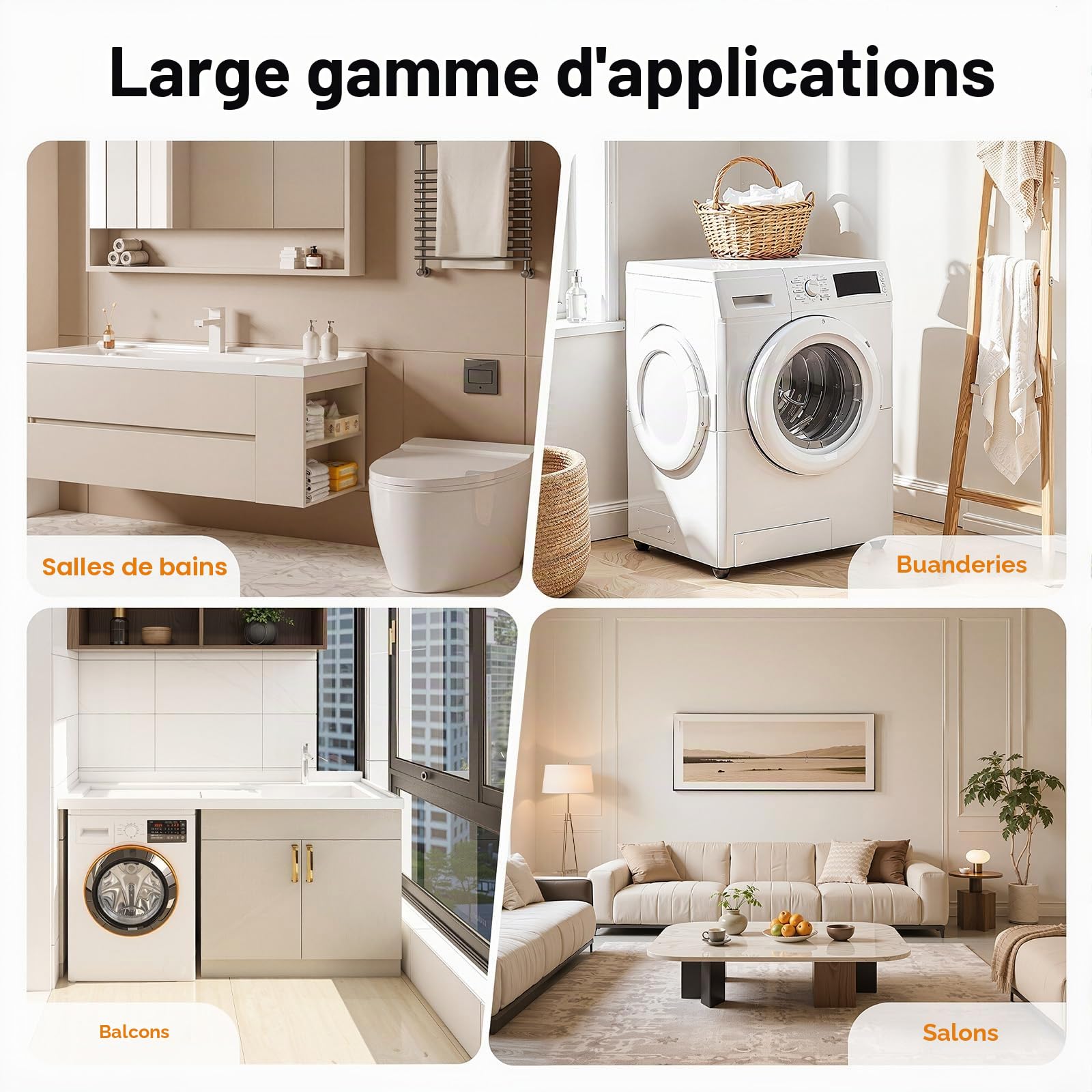 Étagère de machine à laver à 3 niveaux multifonction pour machine à laver, blanchisserie, salle de bain (blanc + bois)