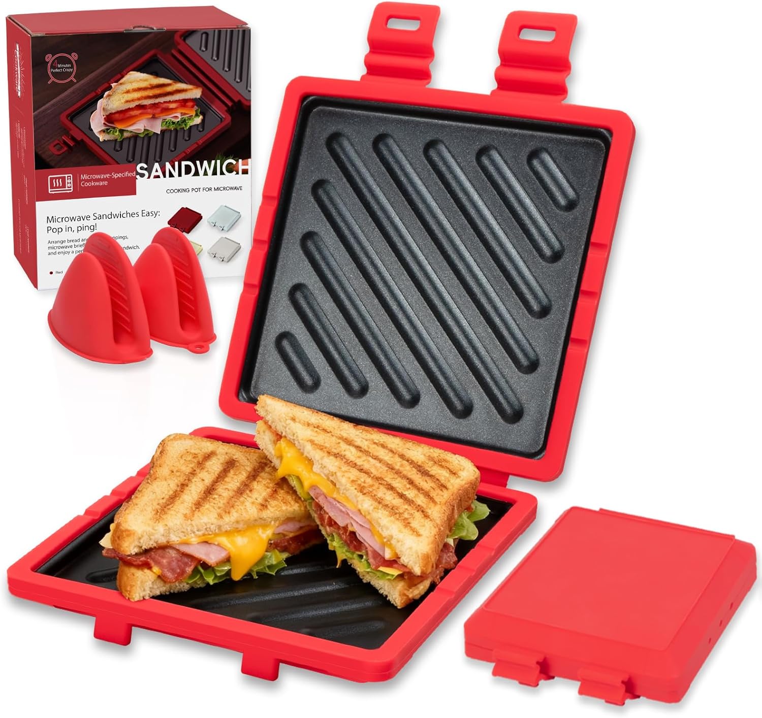Microwave Sandwich & Grilled Cheese Maker with Adjustable Strap