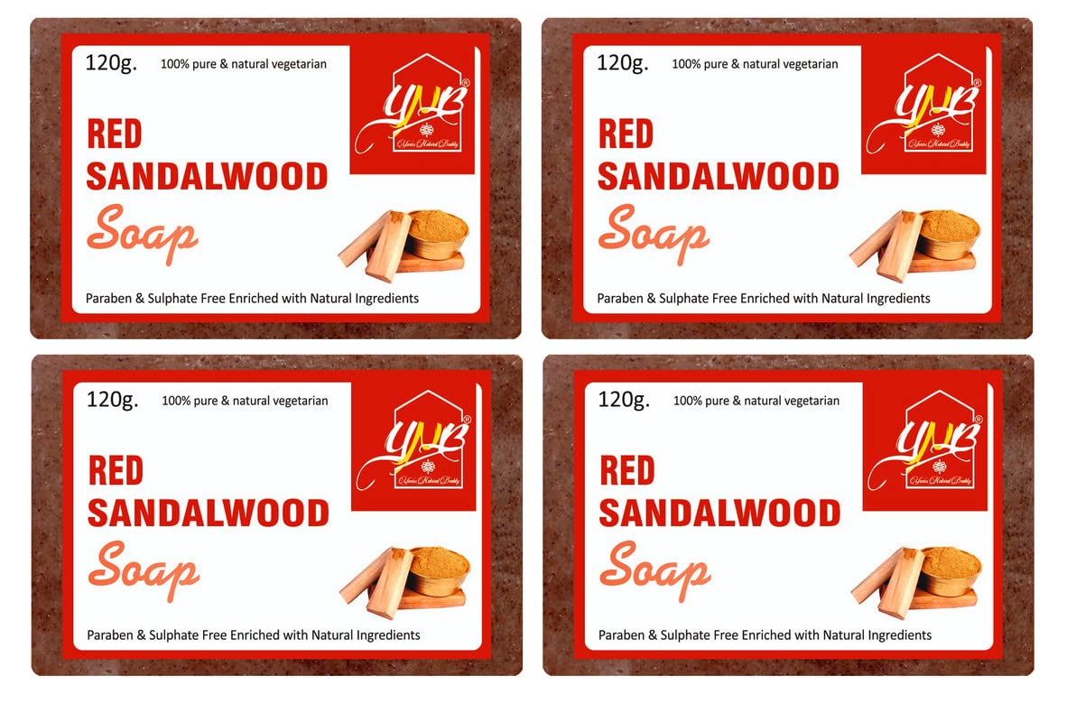 YNB YOURS NATURAL BUDDY Organic Red Sandalwood Handmade SLS & Paraben Free Soap 120g (pack of 4)