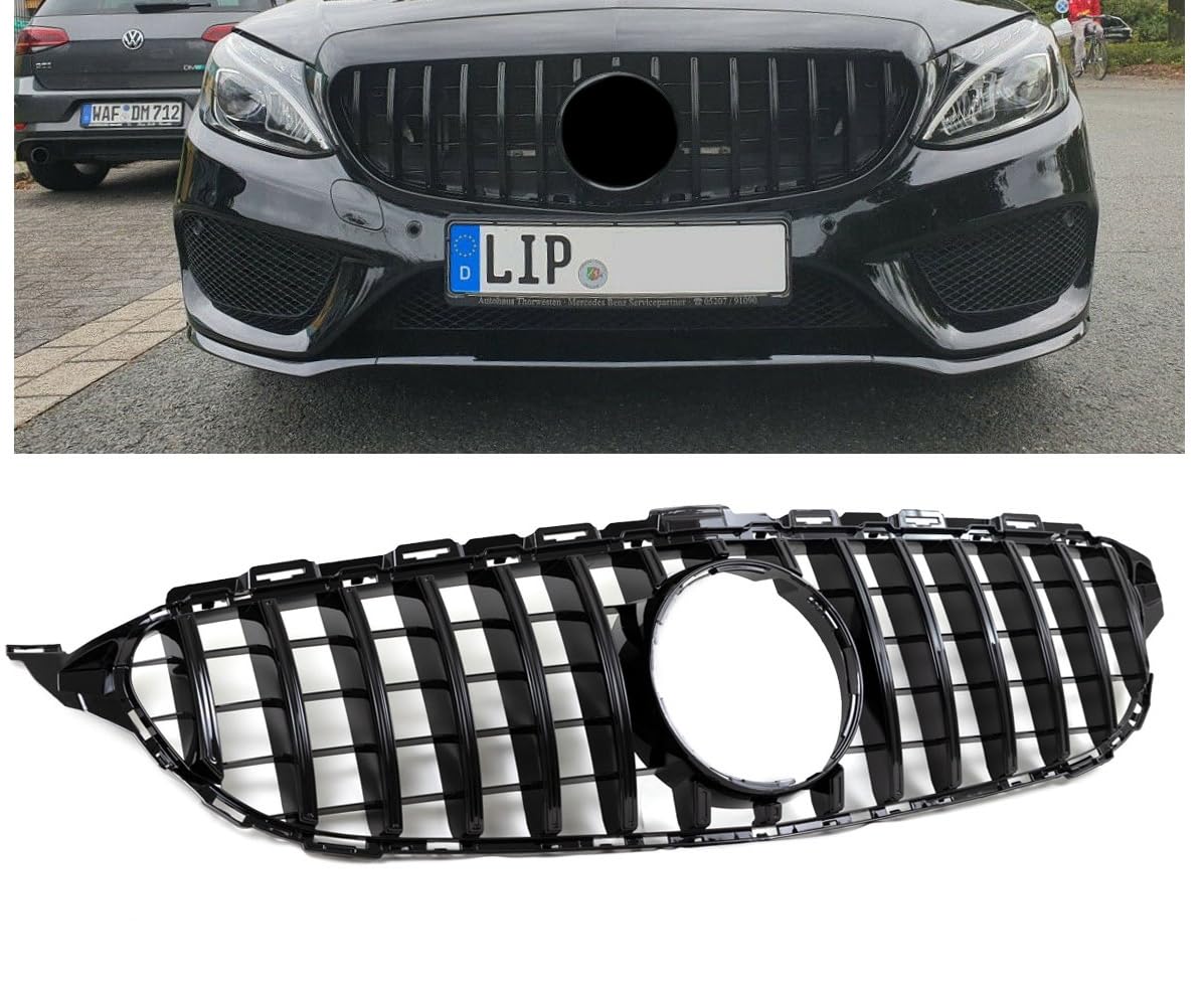 DM Autoteile 2227 Kühlergrill Grill Schwarz Glanz kompatibel für Mercedes C Klasse W205 S205 14-18 auf Sport-Panamericana GT