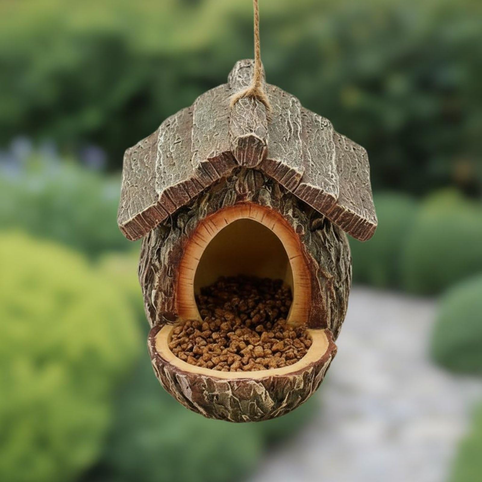 Baoblaze Mangiatoia per Uccelli in Resina Mangiatoia Tronco Distributore Sospeso Accessorio per Esterno Decorazione Giardino Resistente Agli Agenti Atmosferici Adatta per Giardino Patio Cortile