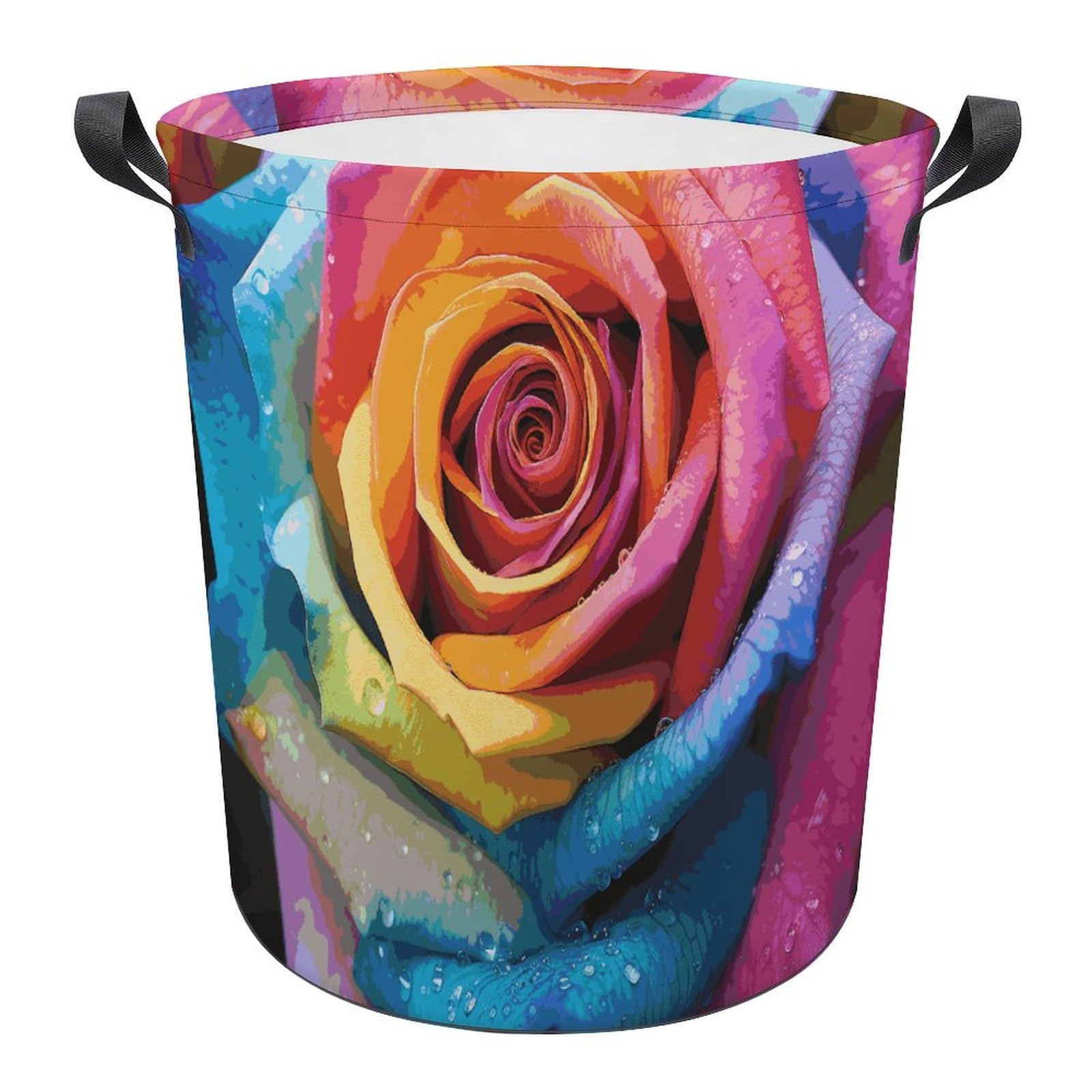 Grand panier à linge pliable motif roses arc-en-ciel pour salle de bain