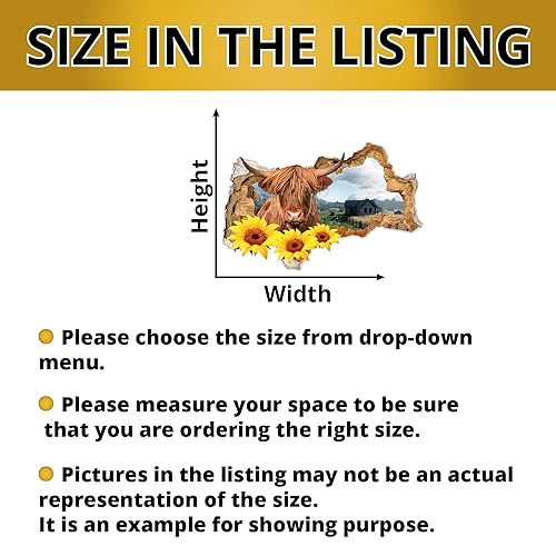 Miniatura 5 de Highland Cow Wall Sticker for Farmhouse. Farm Animal Vinyl Mural. Sunflowers Wall Decal. Scottish Cow Farm Theme Decor Peel and Stick PS283 (9''