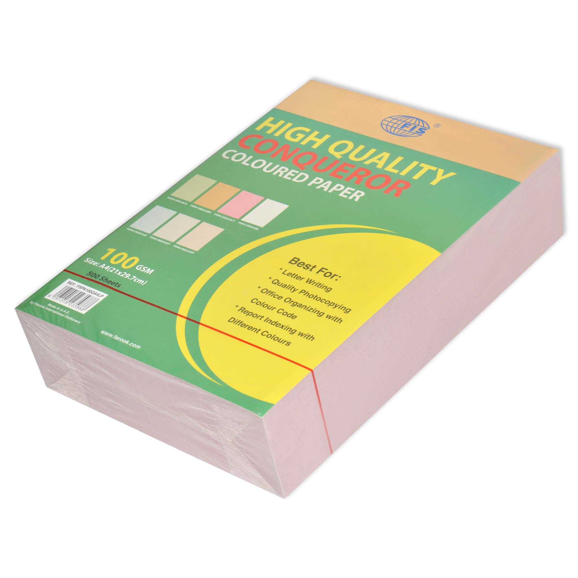 FIS 500-Sheets A4 Conqueror Paper 100GSM, Light Pink - FSPA100GA4LP