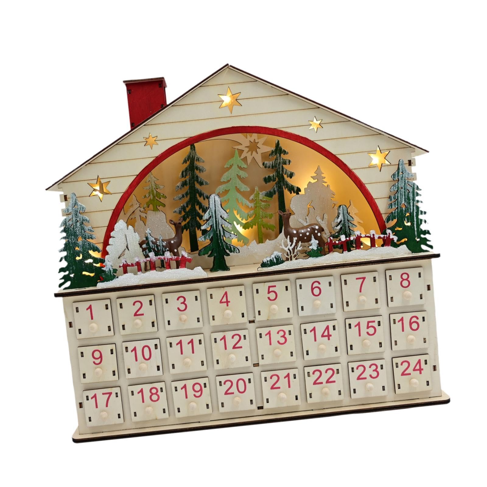 Weihnachtlicher Adventskalender aus, hausförmig, mit Beleuchtung für Wohnzimmer