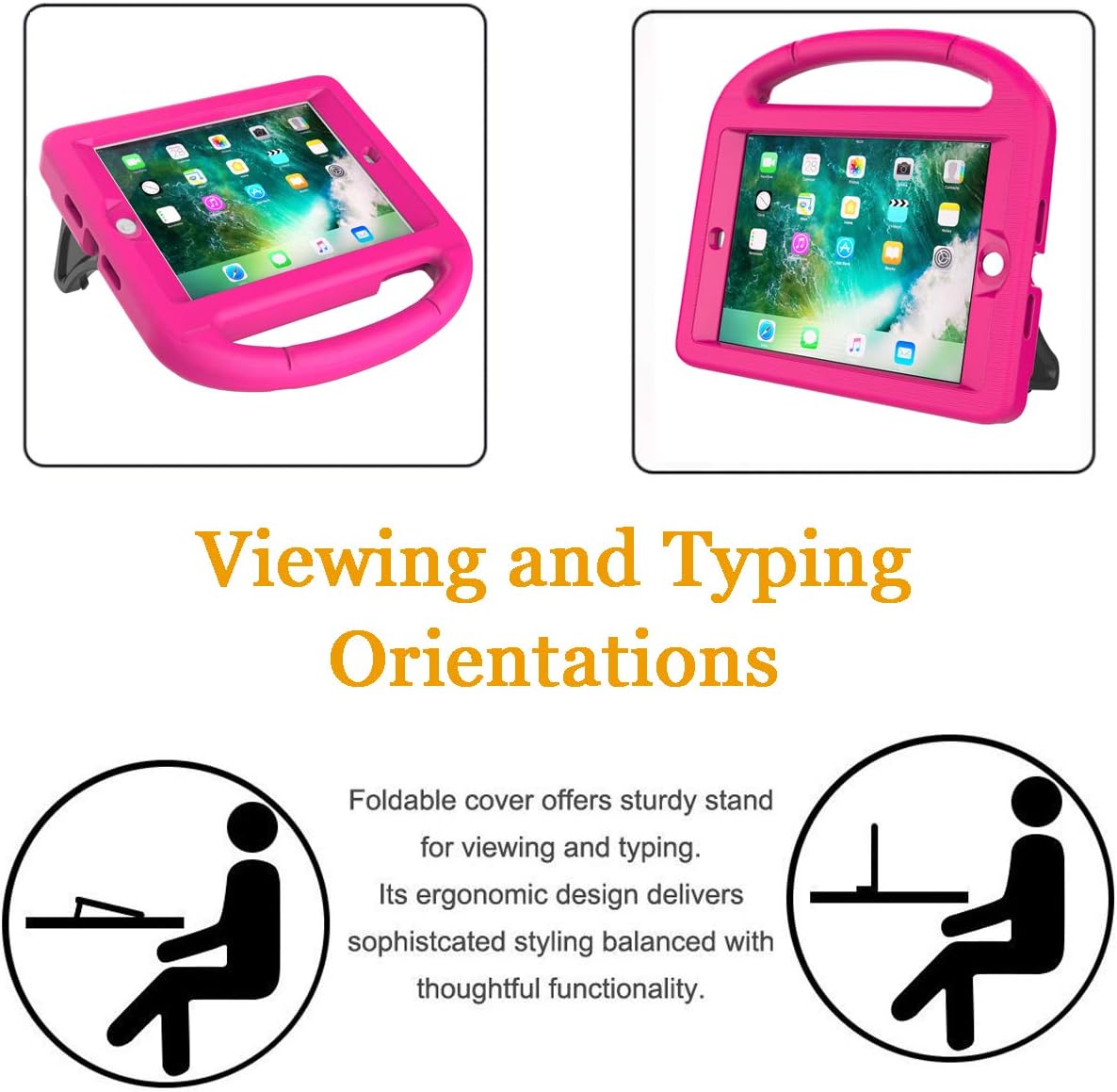 LEDNICEKER Kids Case Built-in Screen Protector for iPad Mini 1 2 3 - Shockproof Handle Kidproof Friendly Foldable Stand Child Case for iPad Mini 1st 2nd 3rd Generation - Magenta/Rose