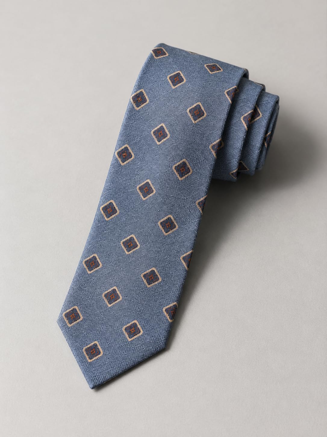 Prince Bowtie - Krawatte 7cm - Blaue Wollkrawatte mit Rauten Muster - ONE SIZE
