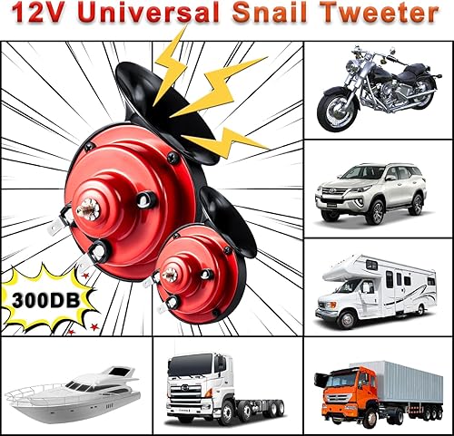 Miniatura 2 de Bocina de auto de 12 V, 300 dB, bocinas súper fuertes, bocinas dobles impermeables para camiones, bocinas de caracol eléctricas, bocina de caracol