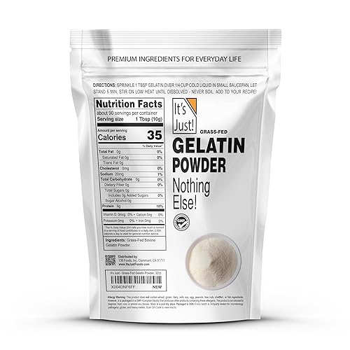 Miniatura 2 de It's Just - 100% polvo de gelatina (2 libras) sin sabor, probado con metales pesados, fuente bovina (carne de res) alimentada con pasto, sin OMG,