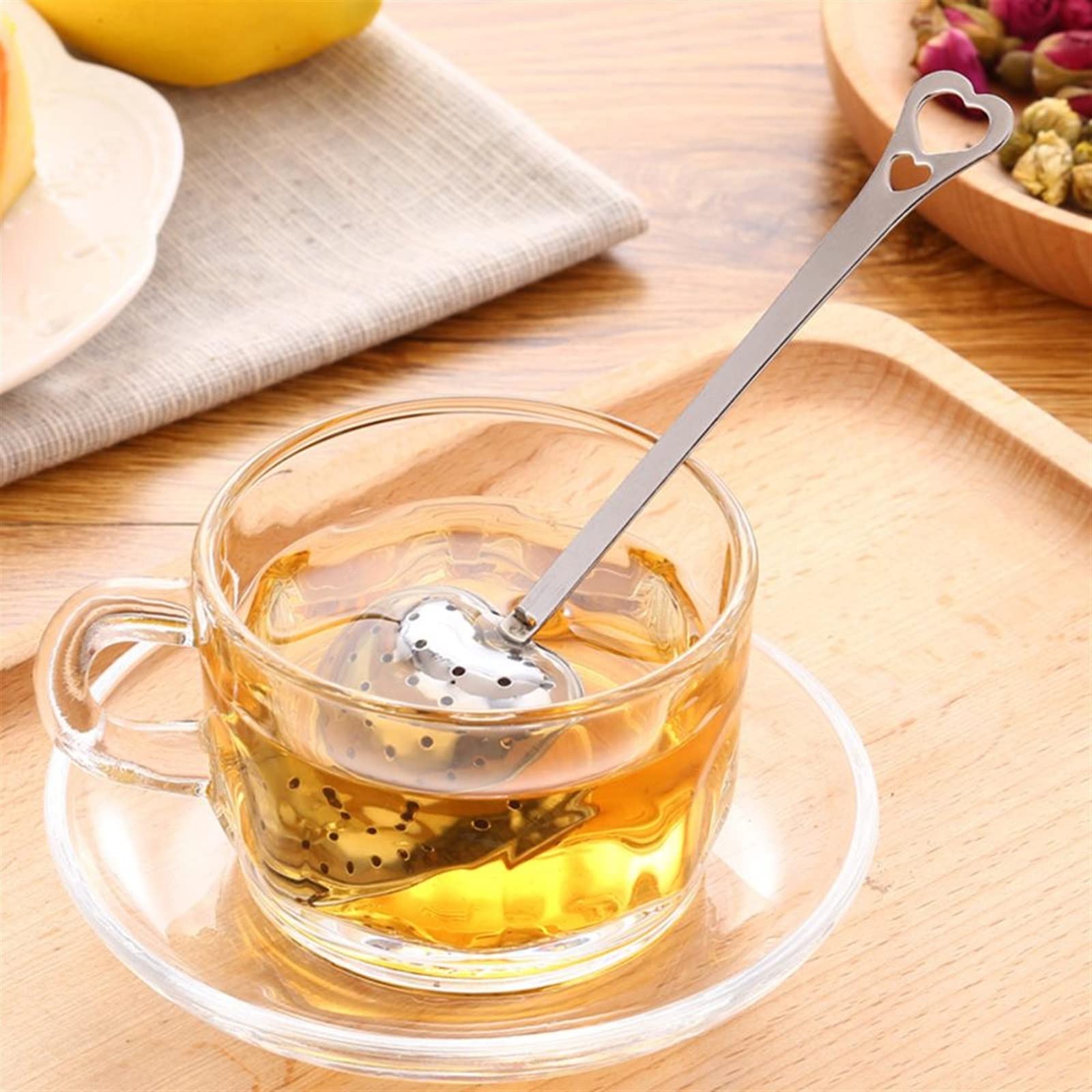 Colador de té, utensilios de cocina en forma de corazón, cuchara de té de acero inoxidable, filtro de té, utensilios de cocina
