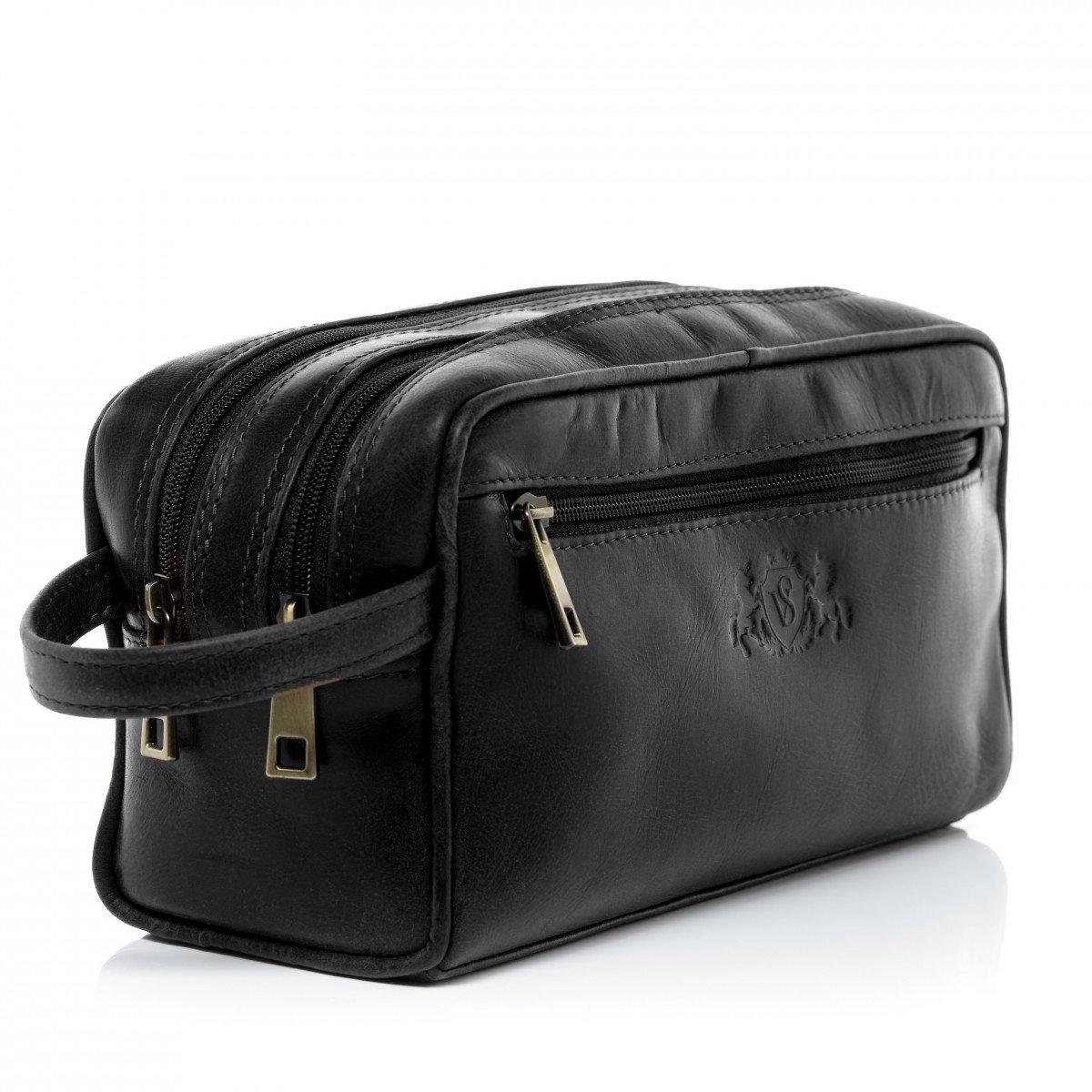 SID & VAIN große Kulturtasche Herren echt Leder - Waschtasche Bristol groß - Kulturbeutel Leder-Waschtasche Herren und Damen schwarz handgefertigt
