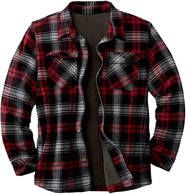 Mens Flannel Shirt Jacket Winter Padded 
