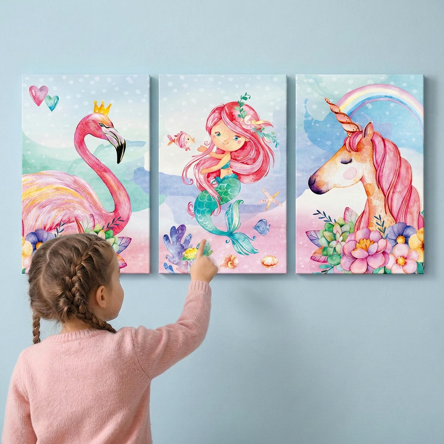 Amazon｜ユニコーンウォールデコピクチャーピンクガールズルームベッド