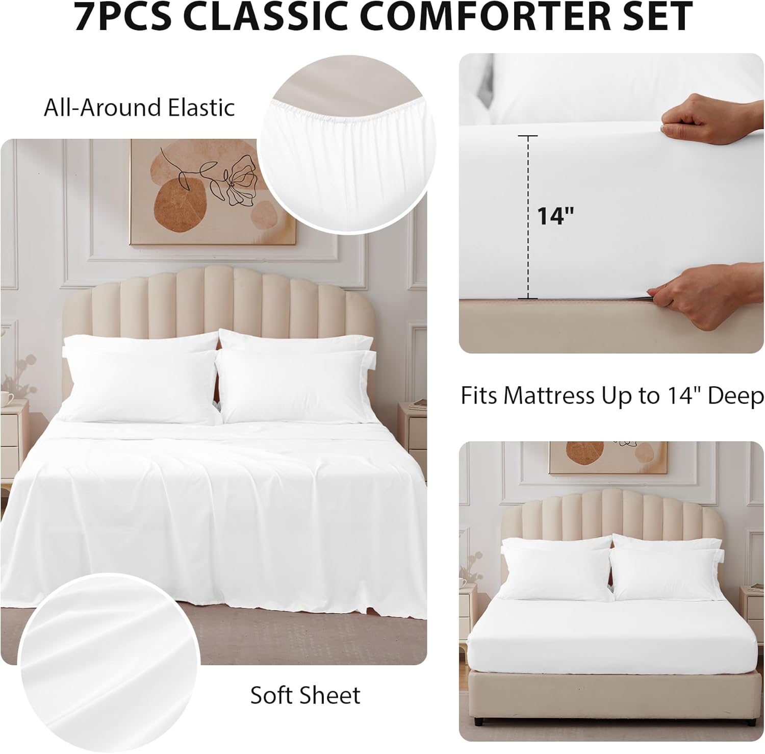 King Comforter Set White - Bed in a Bag King Size 7 Pieces, Soft Bedding Set for All Seasons, Premium King Comforter Set with Comforter, Sheets, Pillowcases & Shams - Image 6