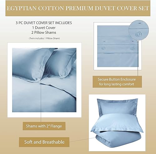 Miniatura 4 de SUPERIOR Juego de funda de edredón de algodón egipcio de 1000 hilos, incluye 1 funda de edredón con cierre de botón, 2 fundas de almohada,