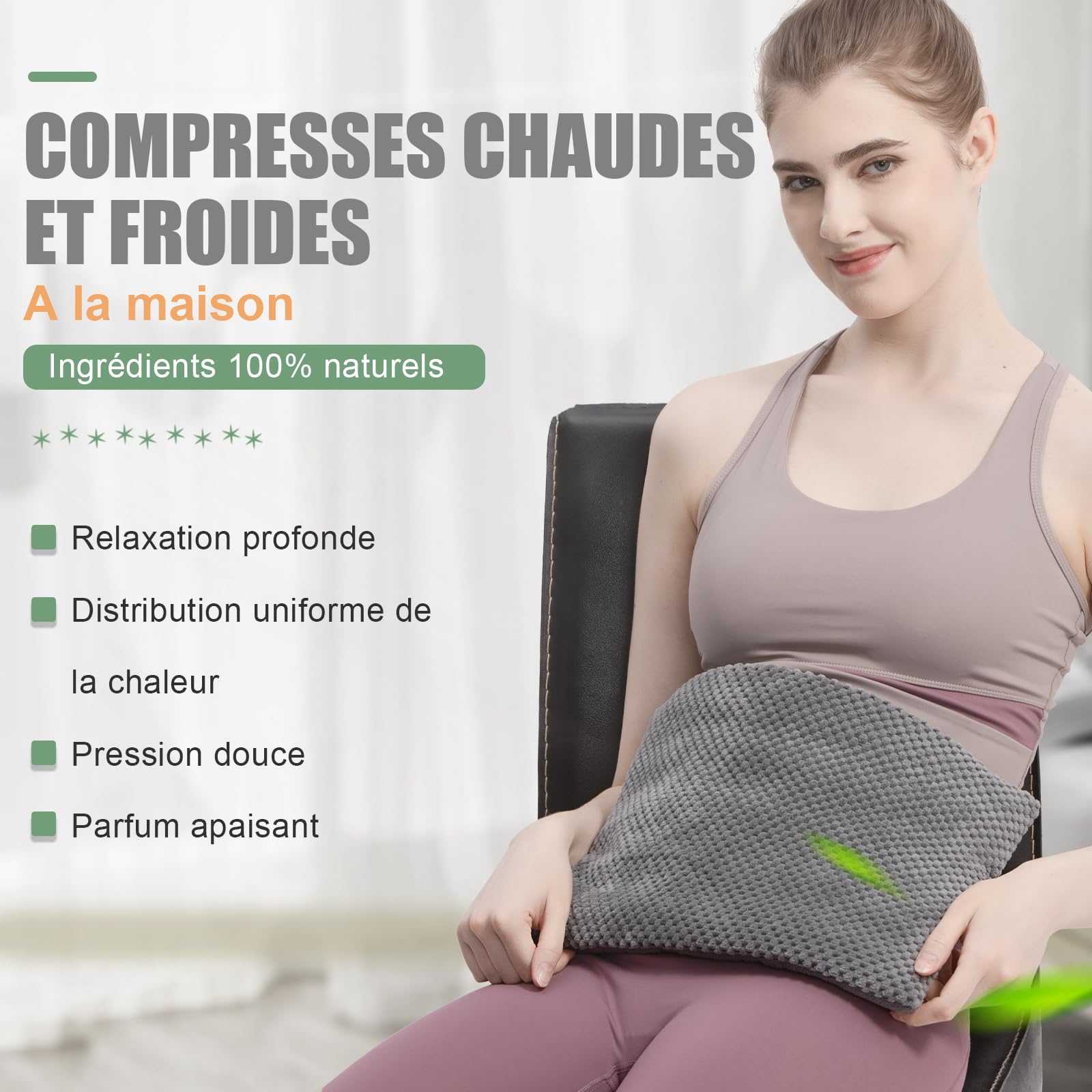 uncn Coussin Chauffant Micro Onde, Bouillotte Micro-onde, Graine de Lin,Noyaux Cerises,Grande Poche Chauffante Nuque Epaule et Dos,Cervicales,Ventre Lavande,Chaleur Humide pour Compresse 38*23cm 970g