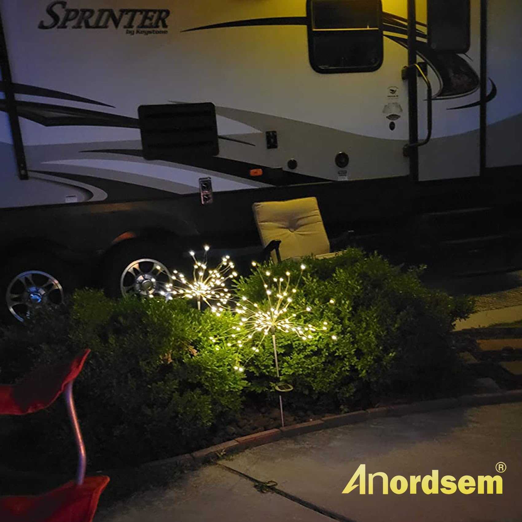 Anordsem Solar Garden Lights Solar Firework Lights Solar Powered String Light with 2 Lighting Modes Twinkling and Steady-ON for Garden, Patio, Yard, Flowerbed, Parties (Warm White)