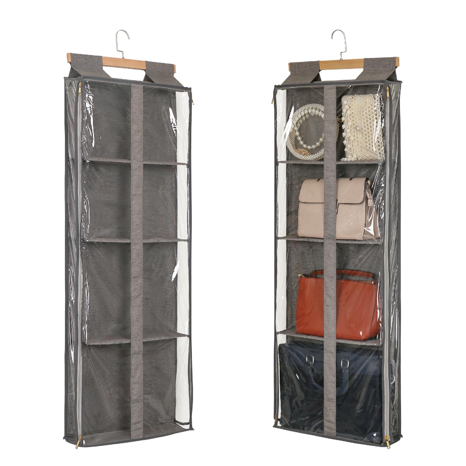 Organizador de almacenamiento transparente para colgar bolsos con cremalleras, bolso de fácil acceso, juguetes, sombrero, organizador para colgar sobre la puerta, organizador de monedero,