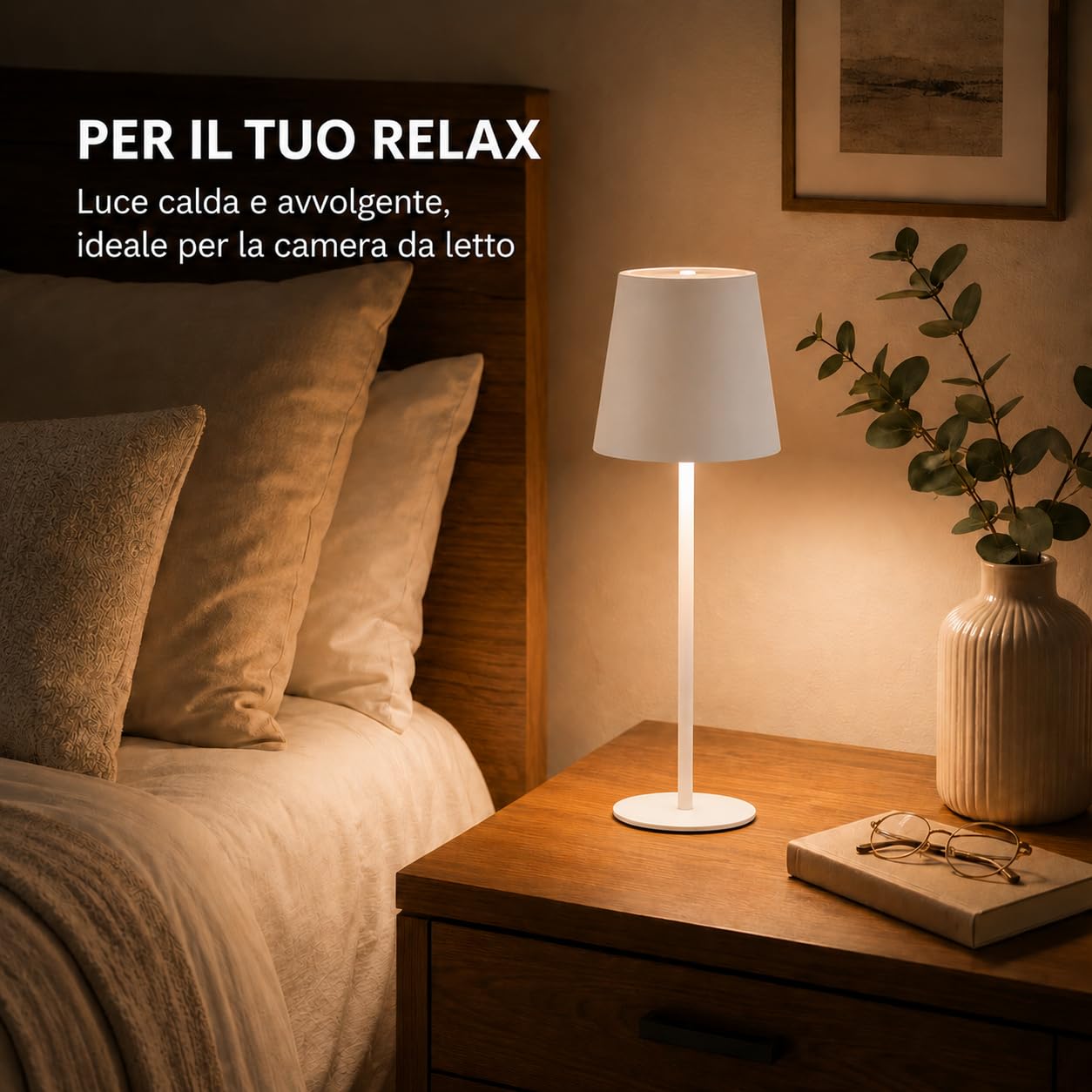 Set di 8 Lampada da Tavolo Bianco Touch Senza Fili Ricaricabili, LED Dimmerabili con 3 Tonalità di Luce 3000-6500K, Impermeabili IP54, Ideali per Interni ed Esterni