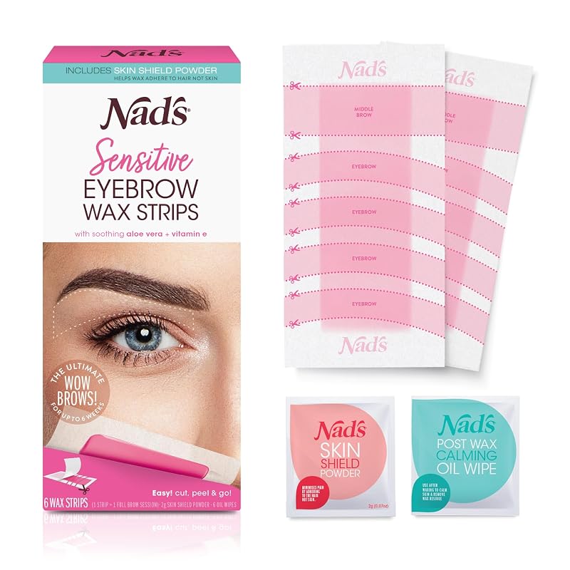 Nad's Tiras de cera para sobrancelhas, kit de depilação facial feminino, pacote com 6