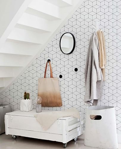 Miniatura 3 de Simple Shapes Papel tapiz geométrico en forma de cubo, despegar y pegar (hoja individual de 2 x 9 pies)