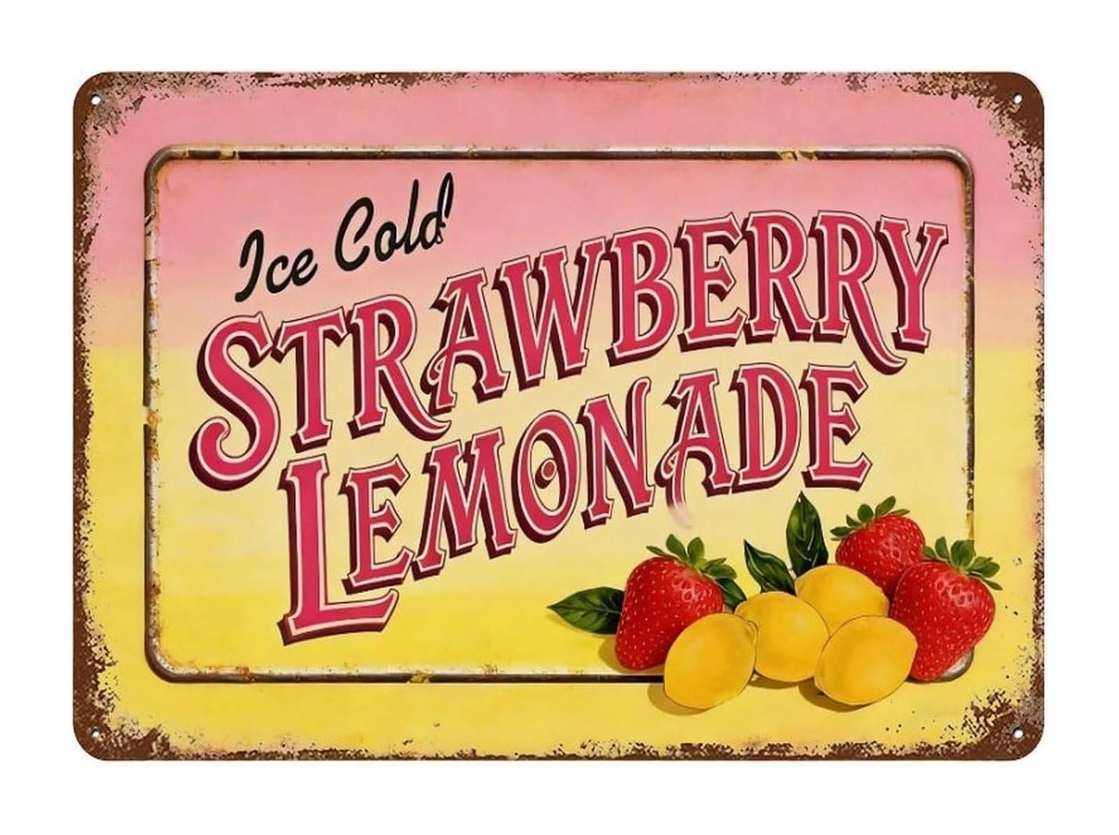 ZDVHOMCB Vintage Fruit Drink Metal Sign Ice Cold Strawberry Lemonade Retro Tin Sign Wall Decor for Kitchen Bar Cafe or Diner Decor 8 X 12 inch