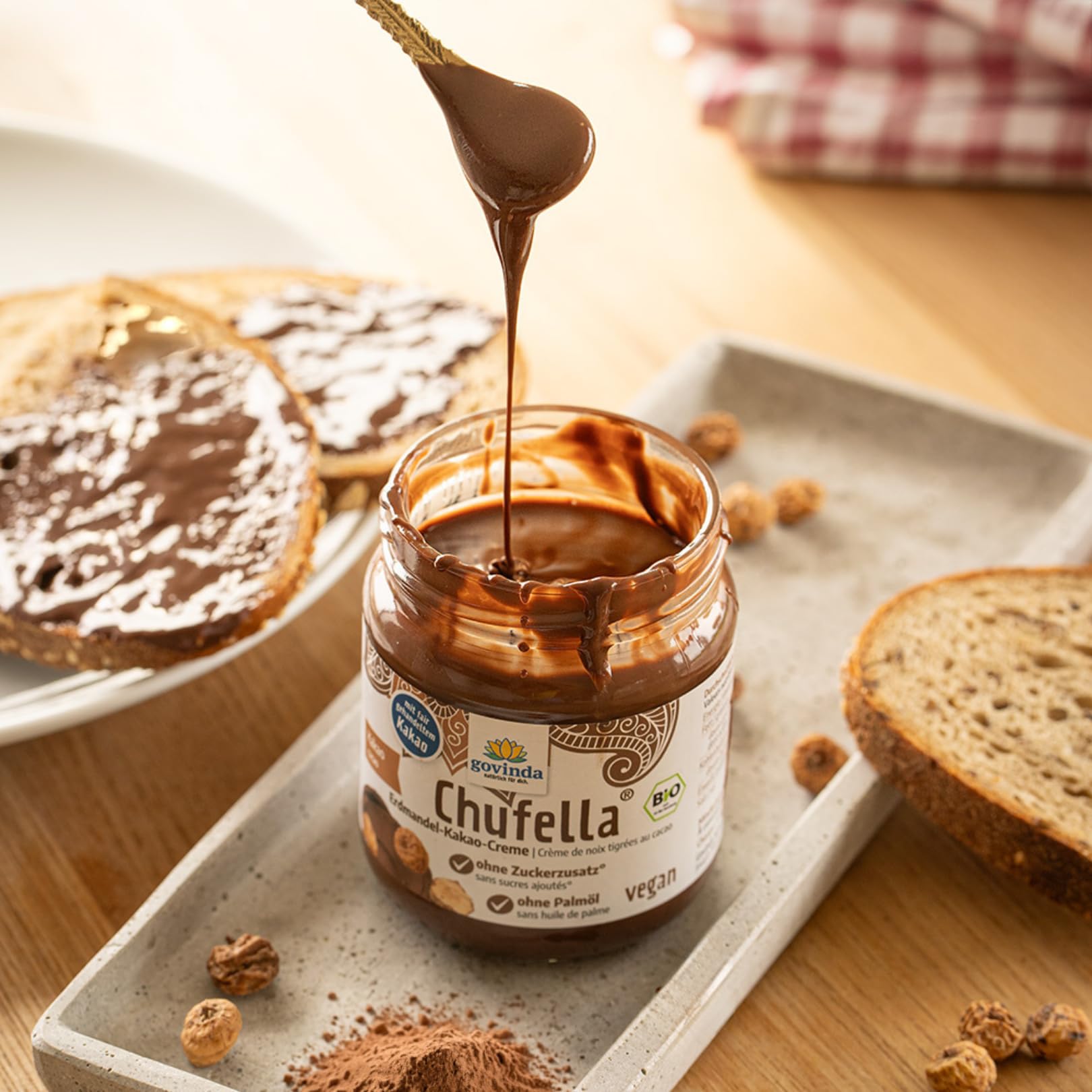 Govinda Bio Chufella 660g (3x220g) Sparpack – Erdmandel-Kakao-Creme | Vegan | Aus kontrolliert biologischem Anbau | Ohne zugesetzten Zucker | Ohne Palmöl | Gluten- & Laktosefrei | FR-BIO-01