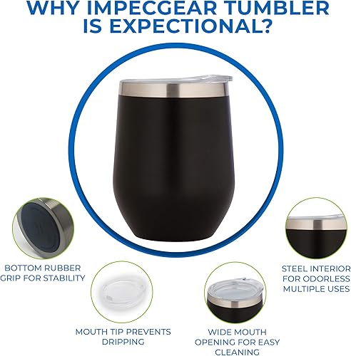 Miniatura 8 de Impecgear Vaso de vino de cerámica con tapa, 12 onzas, vaso aislado al vacío de doble pared para bebidas frías y calientes, vaso ligero con tapa a