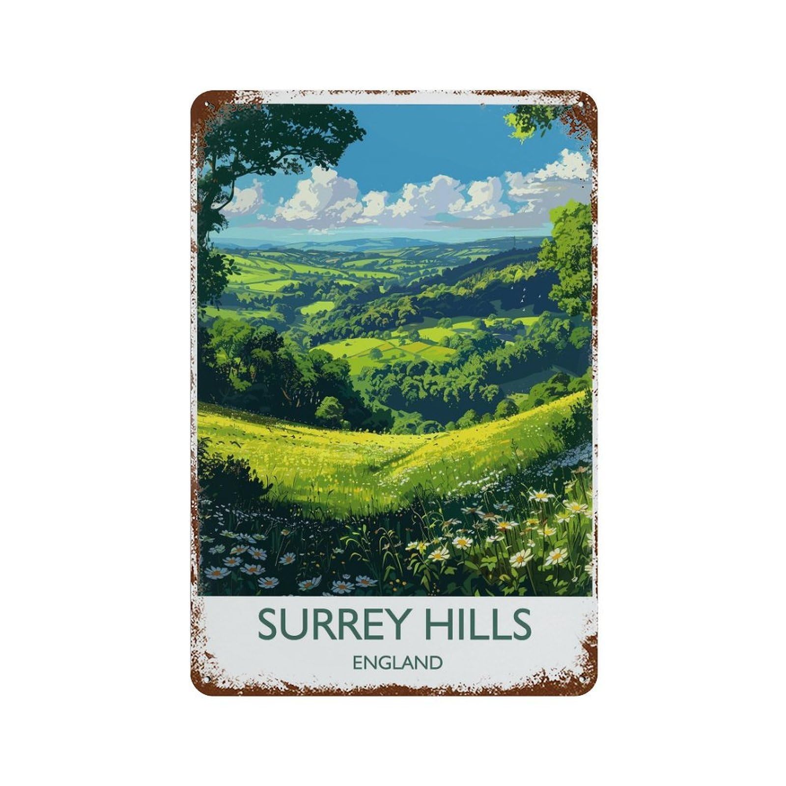 xiaoxiaoshen Surrey Hills Travel English Countryside Gift Wall Decor Art Metal Tin Poster Modern Home Decor Art Home Bar Shop Decorations Vintage Sign 30x20cm