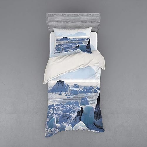 Miniatura 5 de Ambesonne Alaska Duvet Cover Set, Arctic Winter with Ice Lake Photo from The Northern Part of World Cold Wilderness, 4 Piece Bedding Set with Shams