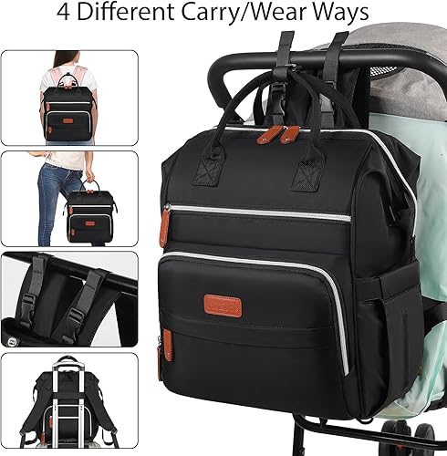 Miniatura 4 de Mochila para pañales para bebé, bolsa de bebé multifunción impermeable con cambiador, bolsillos aislados, bolsa grande para mamá, Negro -, Grande,