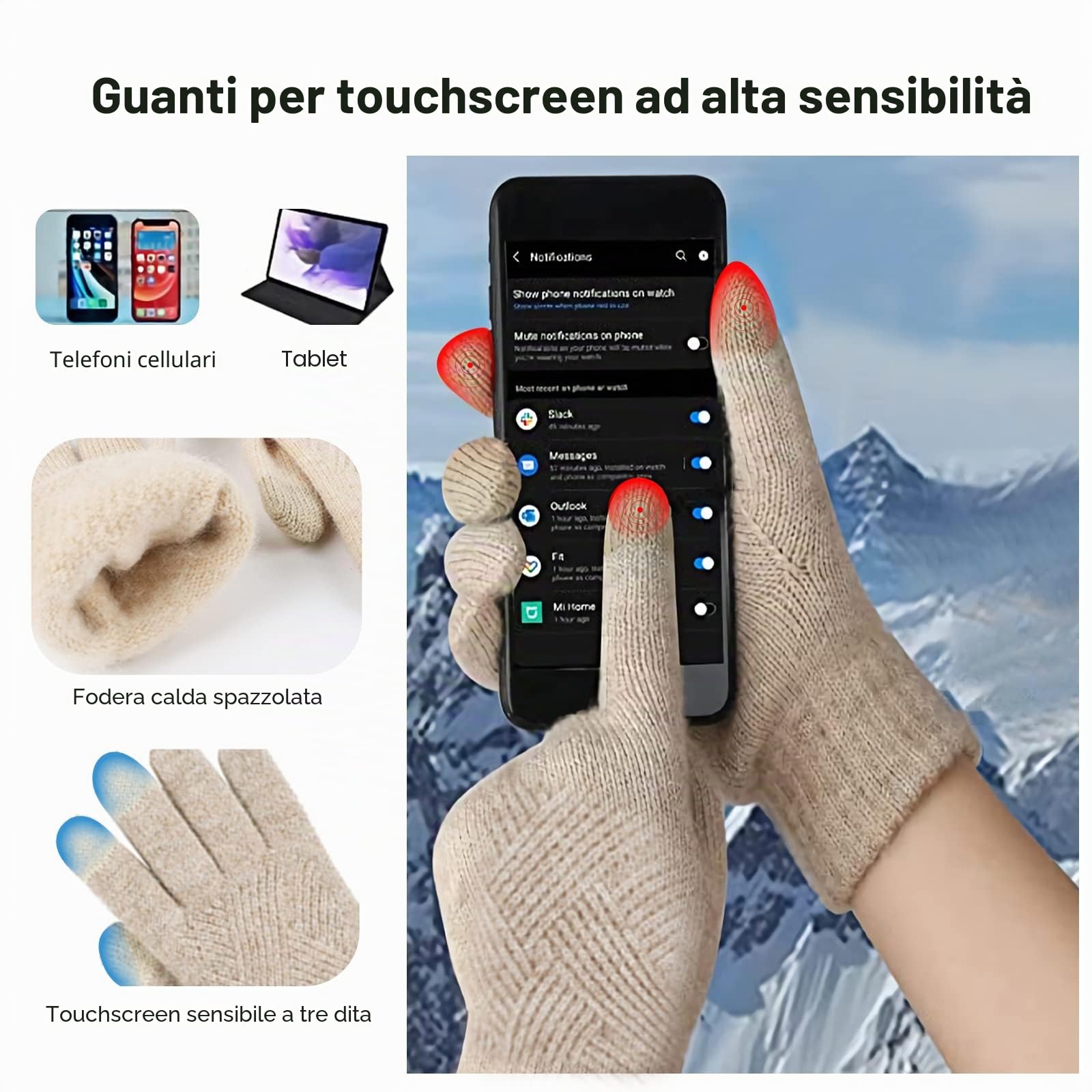 LumiSyne Invernali 3 Pezzo Cappello Sciarpa Guanti Per Uomo Donna Tinta Unita Cappello In Maglia a Rombi Sciarpa Lunga Guanti Touch Screen Berretto Bobble Lana Morbida Fodera In Pile Morbido Termico