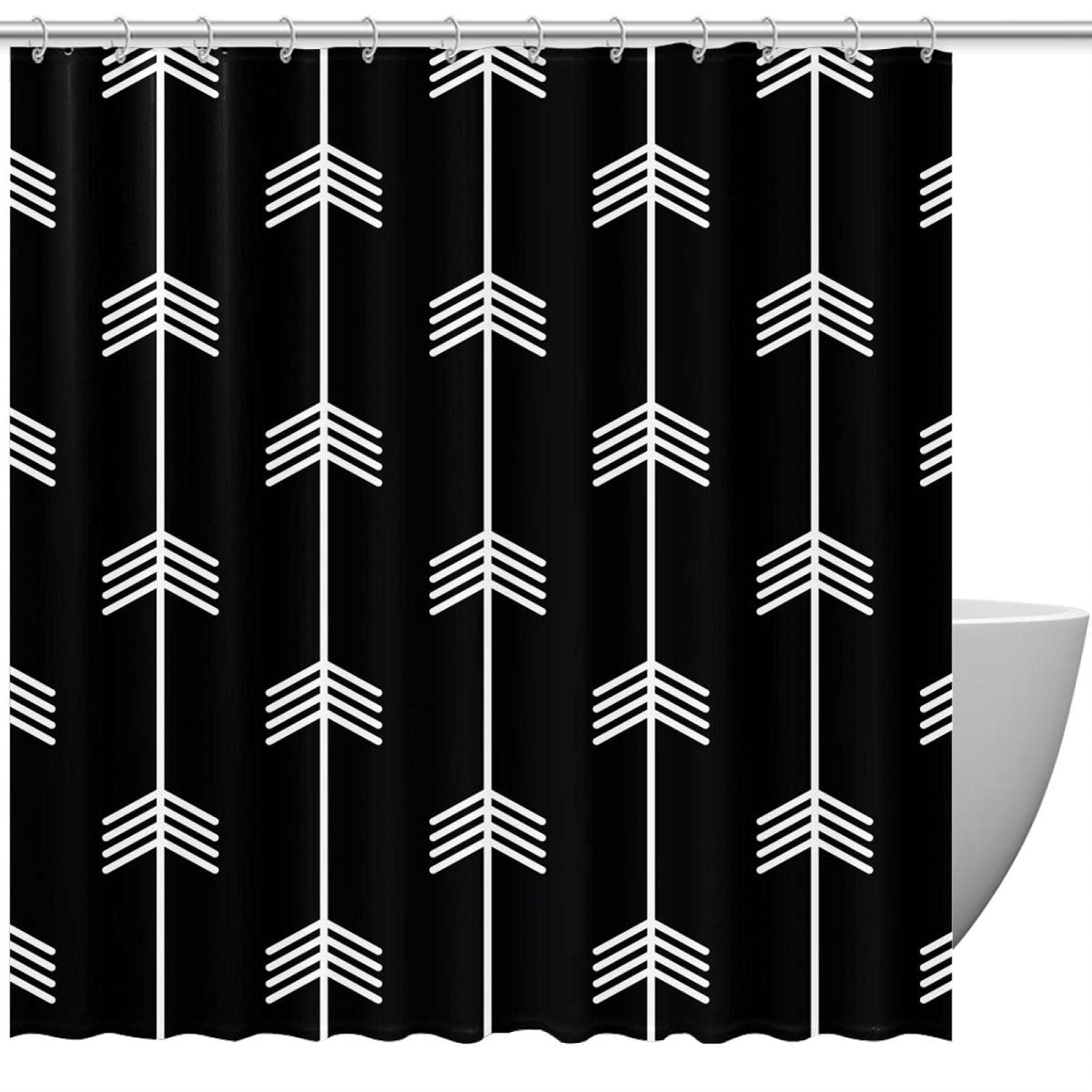 Rideau de douche fond noir motif géométrique flèche 183cm