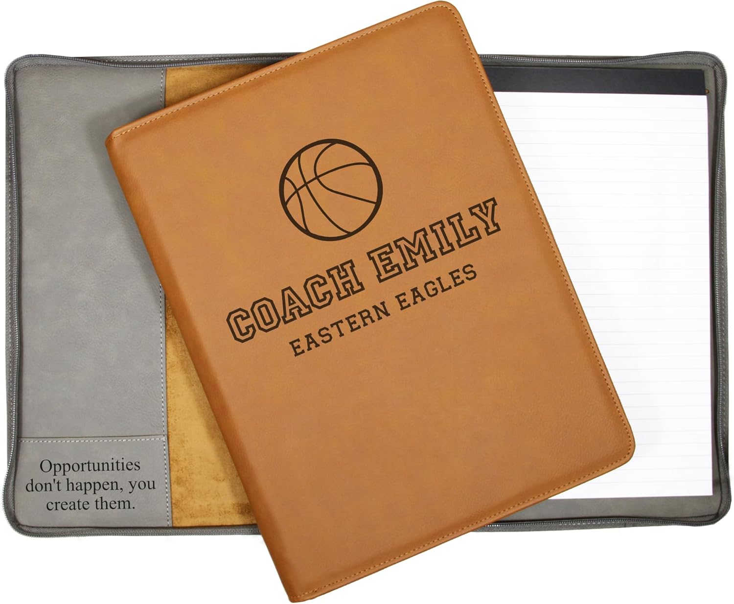 Custom Basketball Coach Portfolio – Personalized Engraved 9.5x12 Vegan Leather Padfolio – Gift for Basketball Coach, Team Banquet, Retirement, Birthday, or Christmas – Bluegrass Laserworks