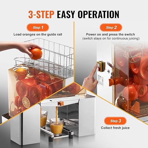 Miniatura 6 de VEVOR Exprimidor de naranja comercial, extractor automático de jugo de 120 W, exprimidor naranja de acero inoxidable para 20 naranjas por minuto,