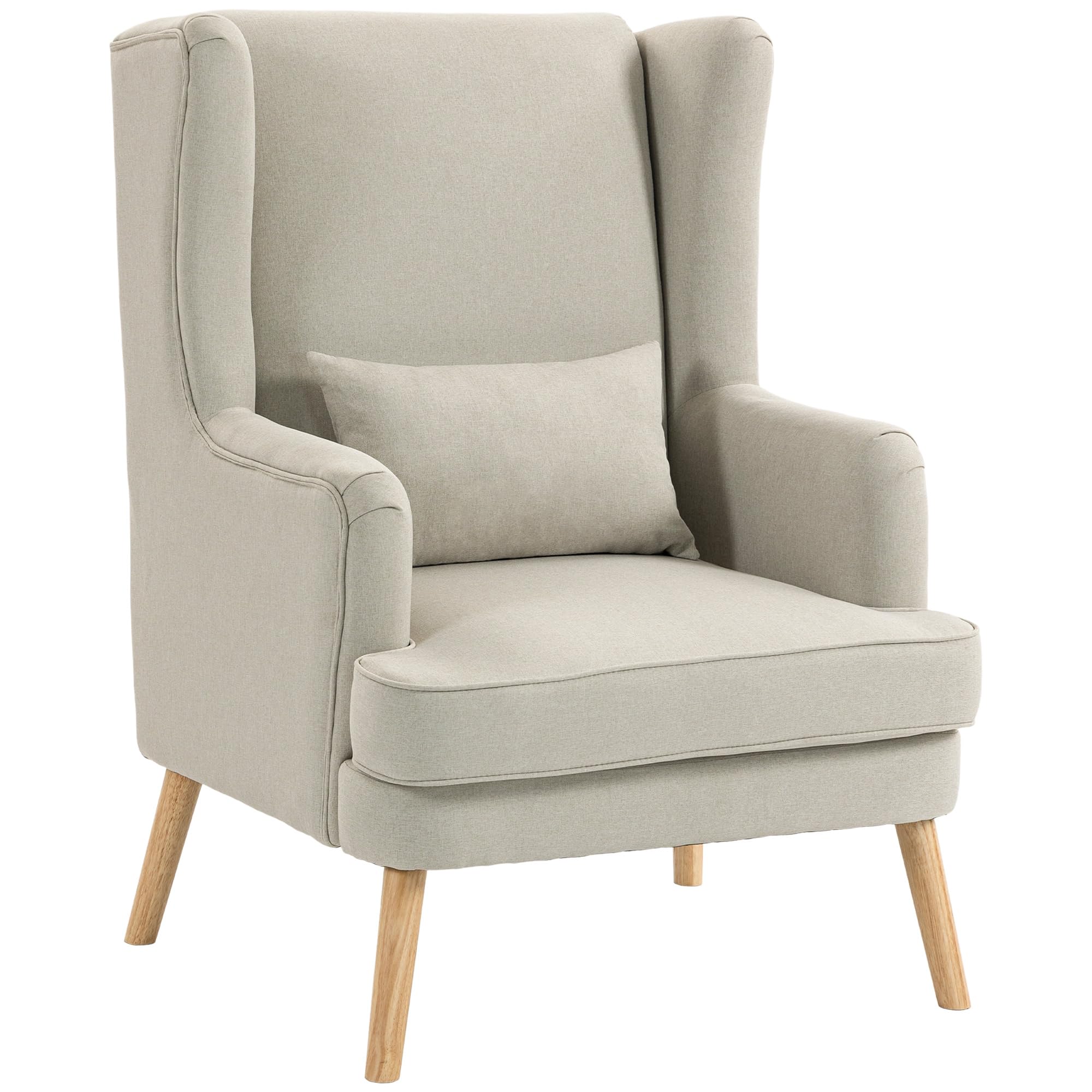 HOMCOM Ohrensessel mit Lendenkissen Hoher Rückenlehne Breitem Sitz Beige