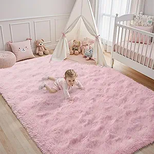 Pink Rugs for Living Room Fluffy 4x6 ft Bedroom Rug Non-Slip Area Rugs Shag Carpet for Nursery Kids PlayRoom Dorm Office Indoor Modern Plush Carpets Girls
