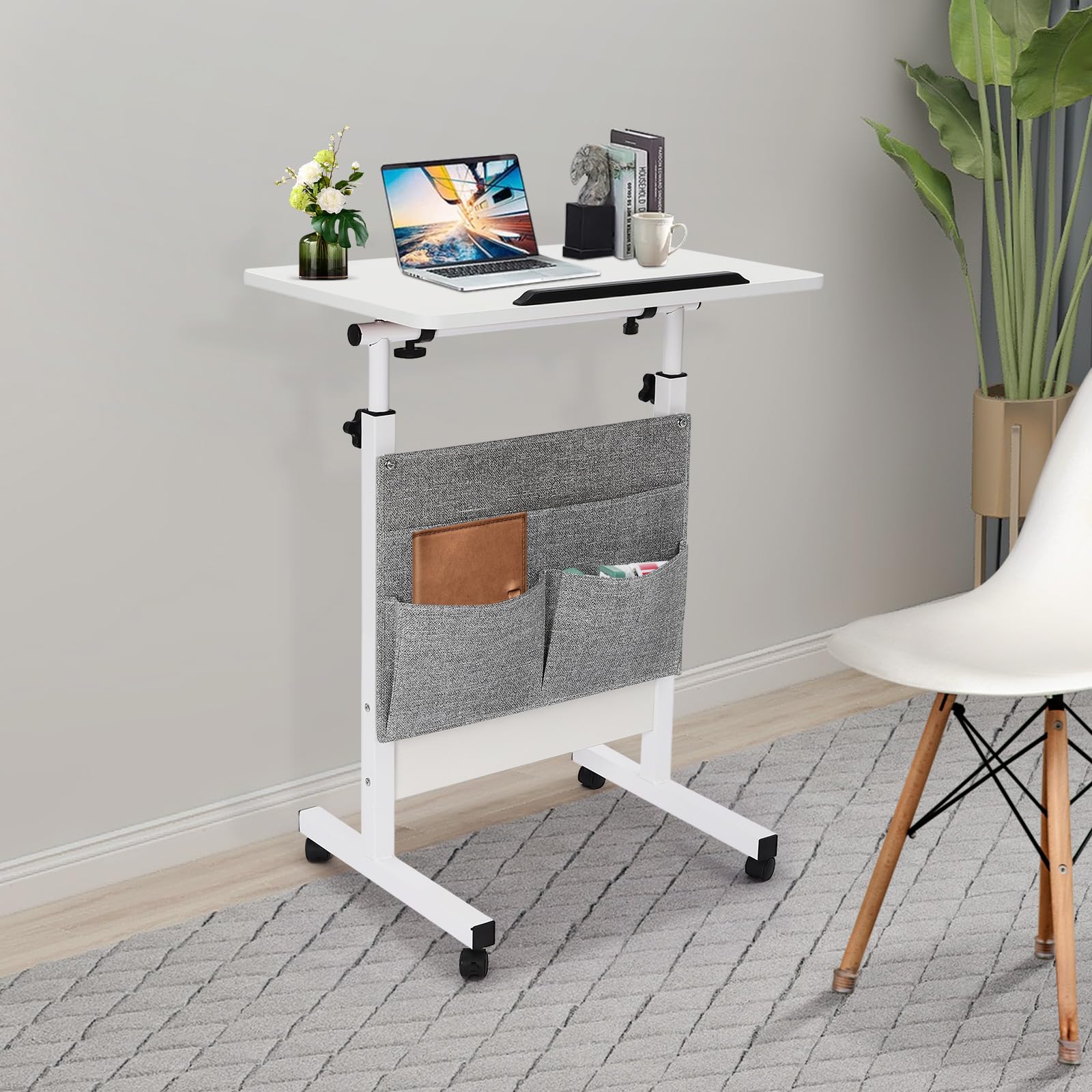 Height Adjustable Standing Desk with Storage Bag and Wheels Rolling Stand Up Desk Computer Table with 180 Flip — view 4