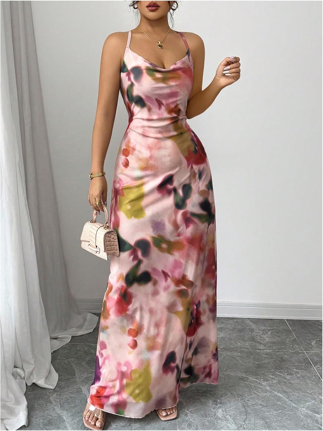 Floerns Women's Floral Sleeveless Cami Maxi Dress Elegant Criss Cross Draped Cocktail Dresses - Image 5